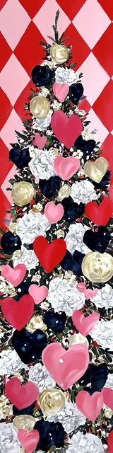 Free printable Christmas bookmarks of a Christmas tree on a red checker background